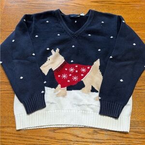 VTG Liz Claiborne Liz Sport  Scottie Dog Knit V-Neck Sweater Women's Size L